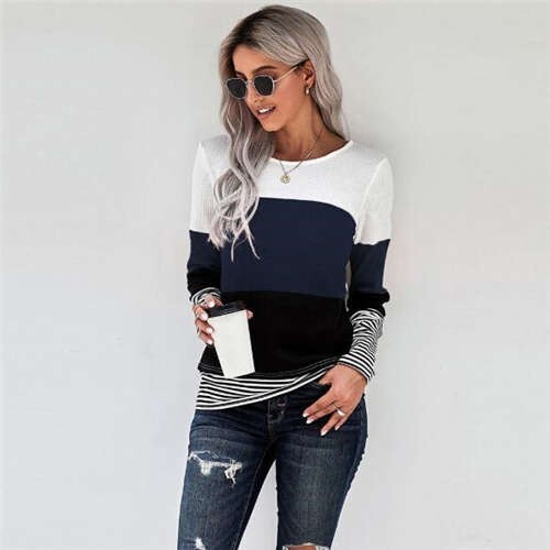 Blue Horizon: Contrast Color Long Sleeve Top