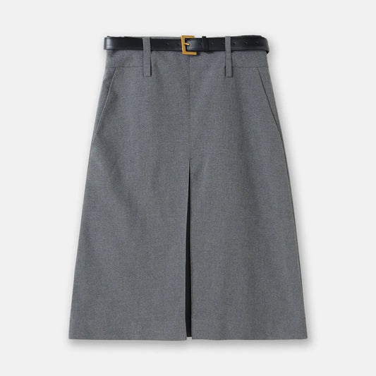Gray Worsted Pleated A-Line Skirt for Corporate Authority | Sophisticata™