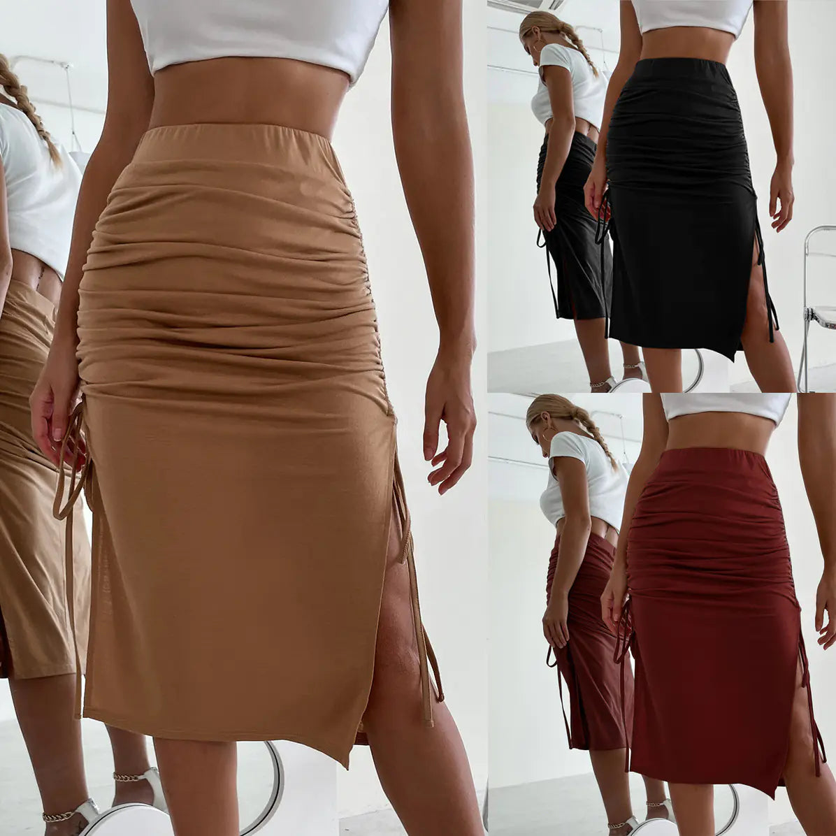 Ladies Skirts with Cross Drawstring for Hips