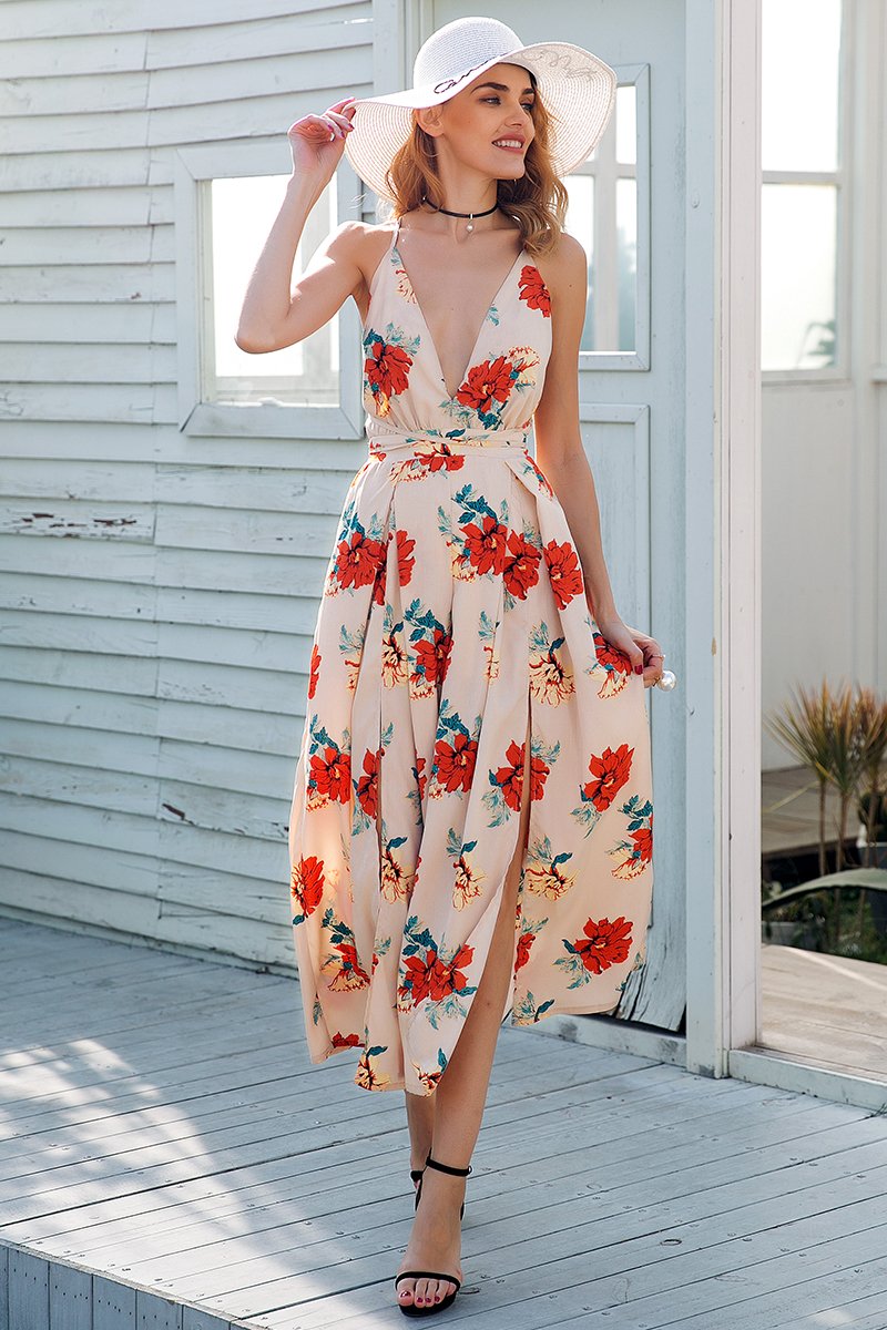 Desert Muse: V-Neck Backless Bohemian Jumpsuit