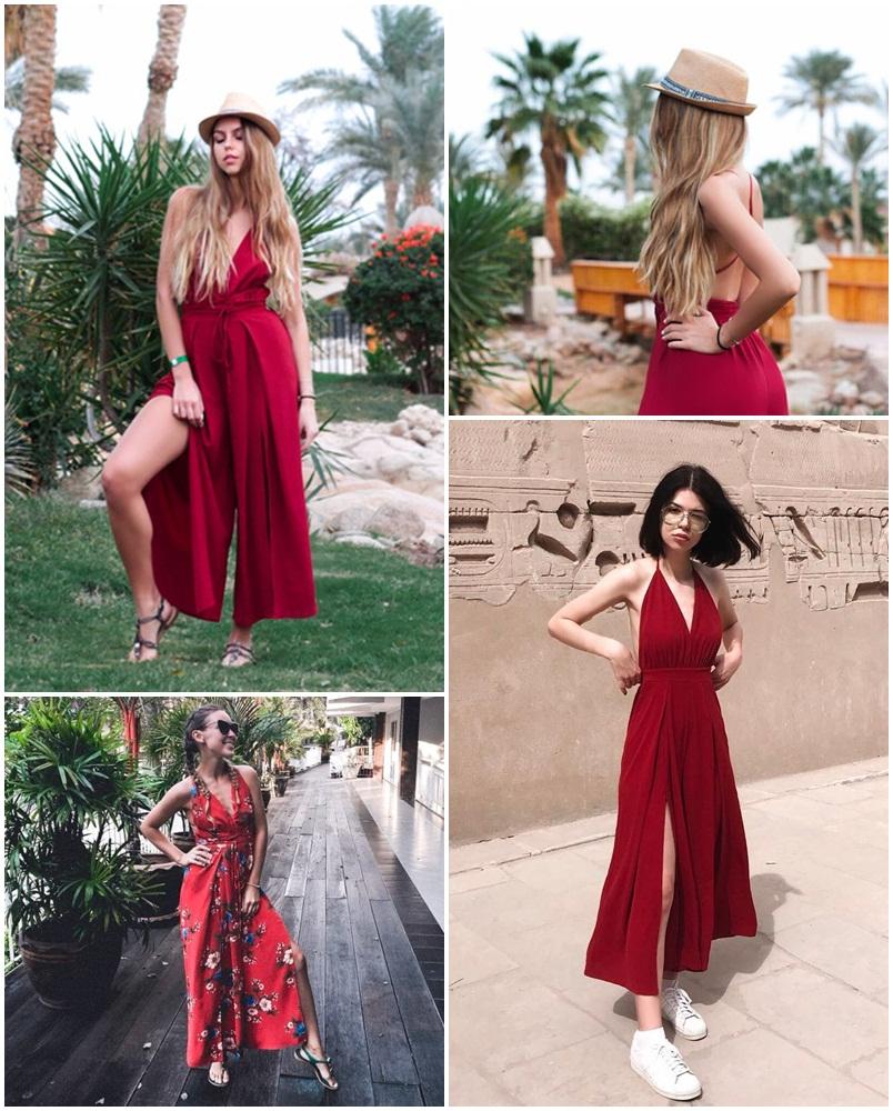 Desert Muse: V-Neck Backless Bohemian Jumpsuit