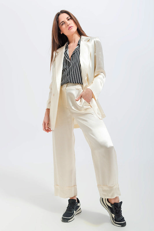 Luxe Glow Satin Blazer – Cream